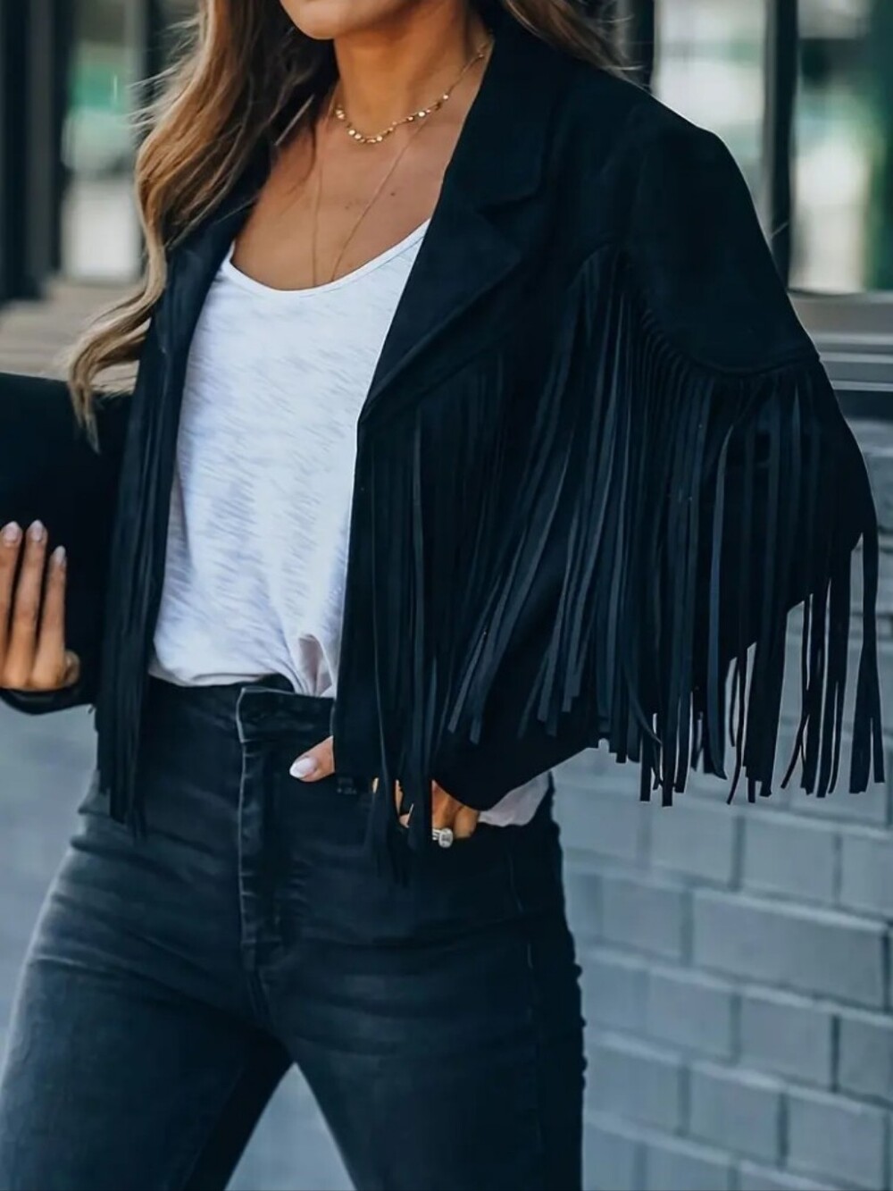 Faux Jacket Women Tassel Motorcycle Fringe Cropped Coats 2026 Spring Western